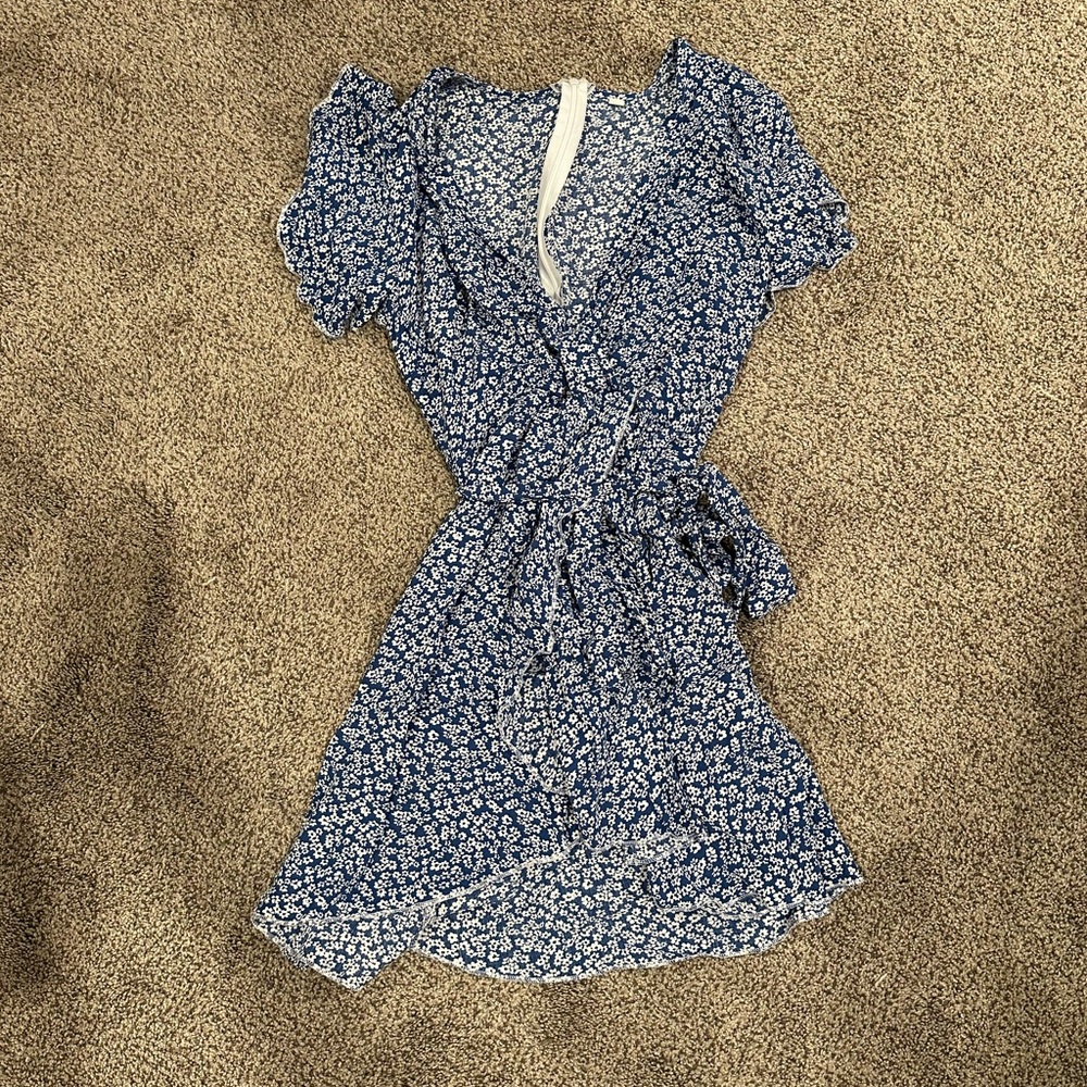 Floral Blue Wrap Dress